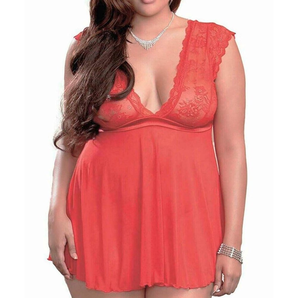 Plus Size 2X Black Babydoll Cap Sleeve Lace Open Bow Back Lingerie -8199 - Picture 8 of 9